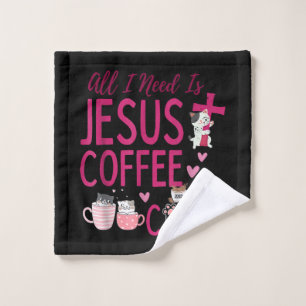 All I Need Is Jesus, Coffee, and Cats Christian Fu Wash Cloth