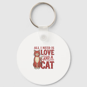 All I Need Is Love and a Cat Vintage Cat Lover Des Key Ring