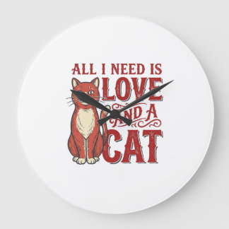 All I Need Is Love and a Cat Vintage Cat Lover Des Large Clock