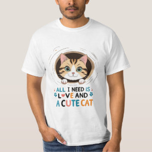 All I Need Is Love and a Cute Cat – Playful Cat De T-Shirt