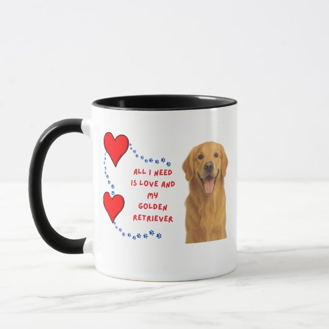 ☕🍵🐾All I Need Is Love & My Golden Retriever 🐾🐾 Mug (Left)