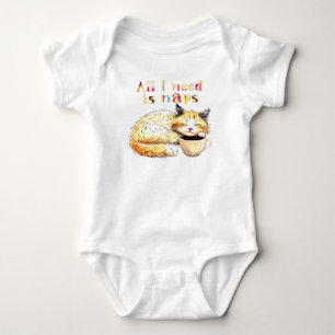All I Need is Naps: Sleepy Cat Illustration Baby Bodysuit