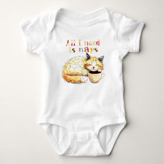 All I Need is Naps: Sleepy Cat Illustration Baby Bodysuit