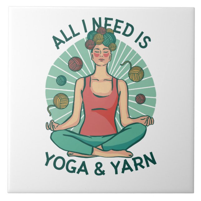 All I need is Yoga and Yarne Phrase Ceramic Tile (Front)