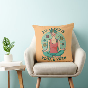 All I need is Yoga and Yarne Phrase Cushion
