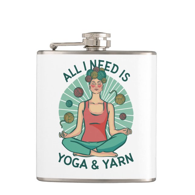 All I need is Yoga and Yarne Phrase Hip Flask (Front)