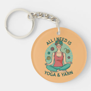 All I need is Yoga and Yarne Phrase Key Ring