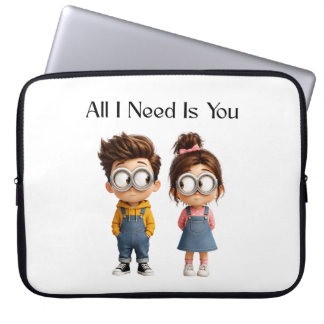 All I need Is You | Cute Cartoon Boy & Girl Lookin Laptop Sleeve