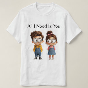 All I need Is You   Cute Cartoon Boy & Girl Lookin T-Shirt