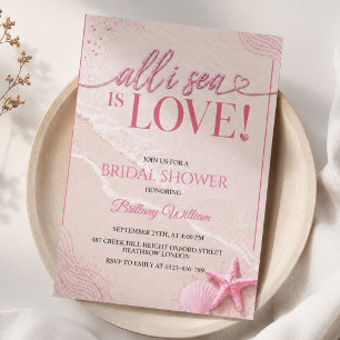 All I Sea Is Love Beach Pink Bridal Shower Invitation