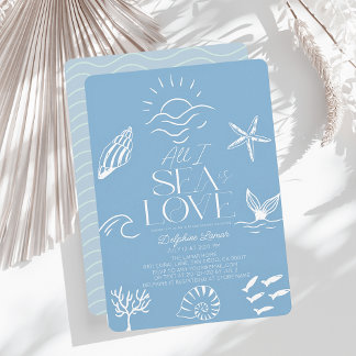All I Sea is Love Blue Coastal Bridal Shower Invitation
