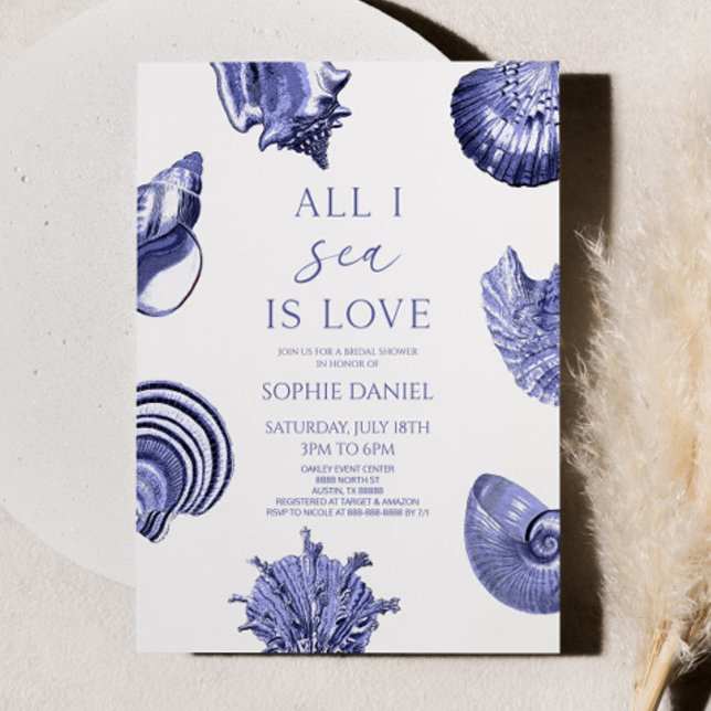 All I Sea Is Love Blue Seashells Bridal Shower Invitation (Creator Uploaded)