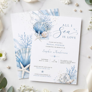 All I Sea Is Love Bridal Shower Blue Watercolor Invitation