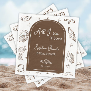All I Sea is Love Brown Seashells Doodles Napkin