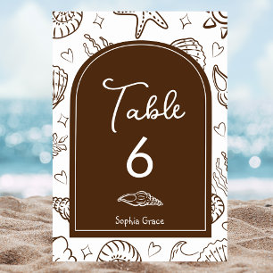 All I Sea is Love Brown Seashells Table Number