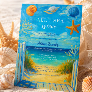 All I Sea Is Love Coastal Beach Blue Art Invitation