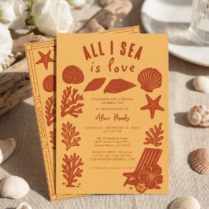 All I Sea Is Love Coastal Boho Coral Art Invitation