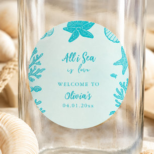 All I Sea Is Love Coastal Boho Shell Aqua Art Classic Round Sticker