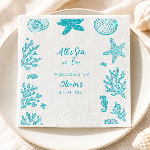 All I Sea Is Love Coastal Boho Shell Aqua Art Napkin