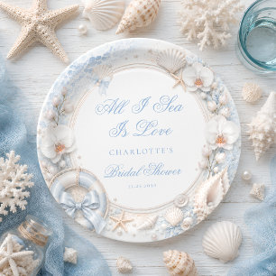 All I Sea Is Love Coastal Bridal Shower Paper Plate
