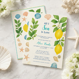 All I Sea Is Love Coastal Lemon Yellow Art Invitation