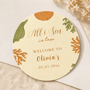 All I Sea Is Love Coastal Retro Coral Art Classic Round Sticker