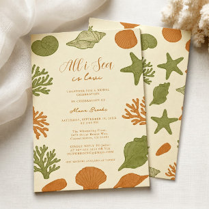 All I Sea Is Love Coastal Retro Coral Art Invitation