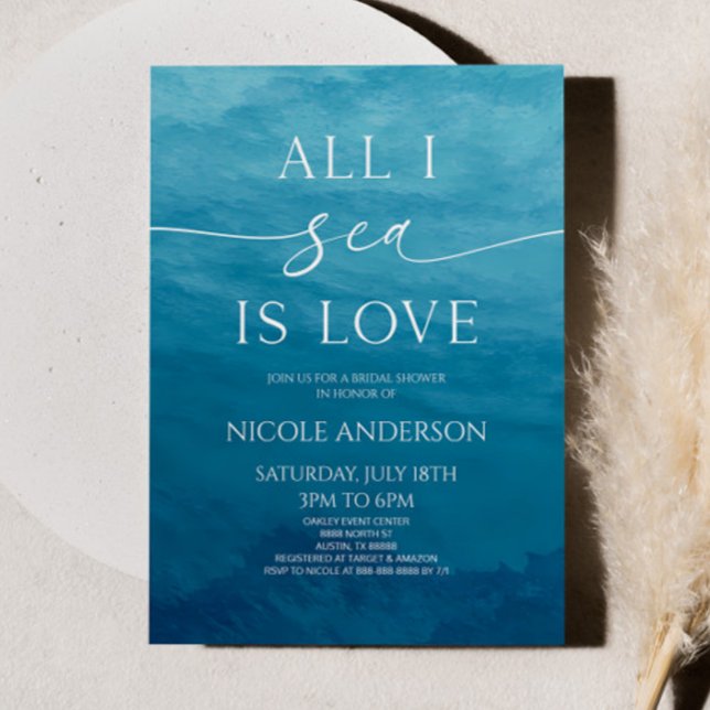 All I Sea Is Love Deep Blue Ocean Bridal Shower Invitation (Creator Uploaded)