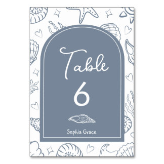 All I Sea is Love Dusty Blue Seashells Table Number