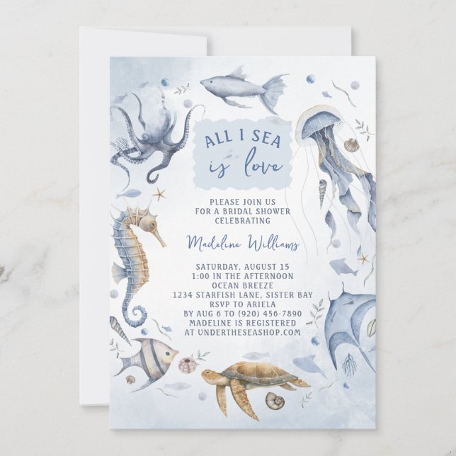 All I Sea Is Love Elegant Ocean Bridal Shower Invitation (Front)