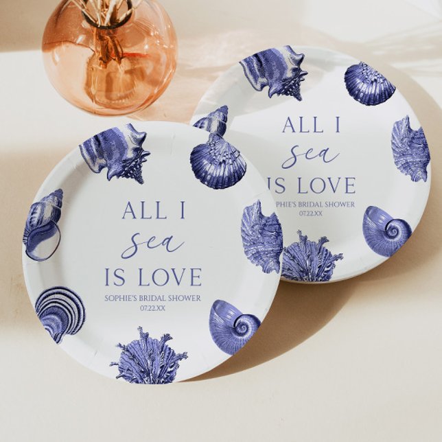 All I Sea Is Love Elegant Seashells Bridal Shower  Paper Plate (Creator Uploaded)