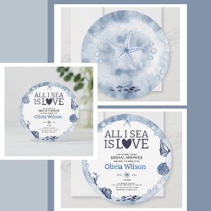 All I Sea Is Love Nautical Bridal Shower Seashell  Invitation