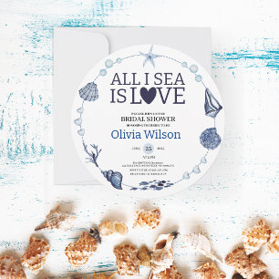 All I Sea Is Love Nautical Bridal Shower Seashell  Invitation