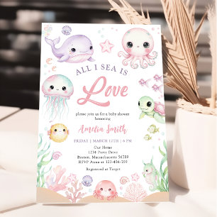 All I Sea Is Love Ocean Animal Girl Baby Shower Invitation