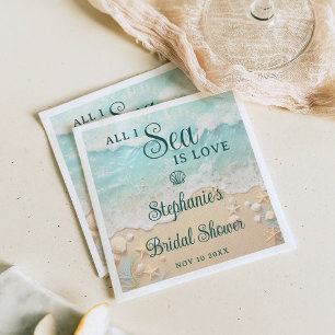 All I Sea Is Love Ocean Waves Beach Bridal Shower Napkin