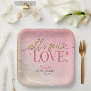 All I Sea Is Love Pink Bridal Shower Paper Plate