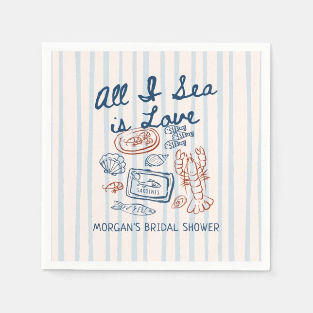 All I Sea is Love Seafood Bridal Shower Napkin (Front)