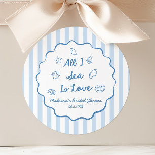 All I Sea Is Love Seashell Coastal Bridal Shower Classic Round Sticker