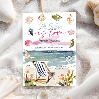 All I Sea Is Love Seashells Beach Bridal Shower Invitation