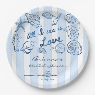 All I sea is love seashells bridal shower custom Paper Plate