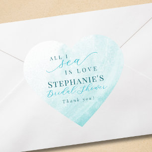 All I Sea Is Love Teal Ocean Beach Bridal Shower Heart Sticker