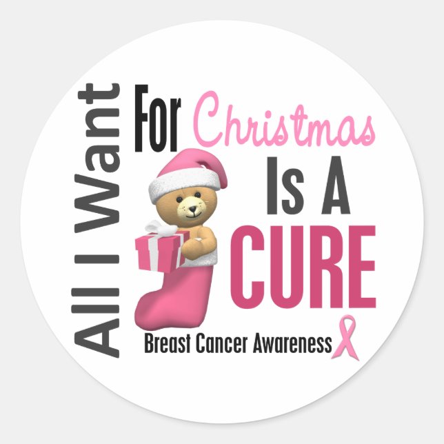 All I Want For Christmas Breast Cancer Classic Round Sticker (Front)