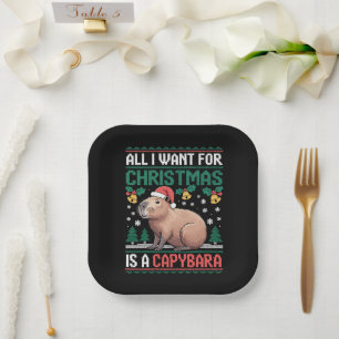 All I Want For Christmas Is A Capybara Animal Gift Paper Plate