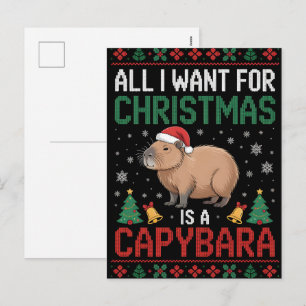 All I Want For Christmas Is A Capybara Ugly Sweate Holiday Postcard