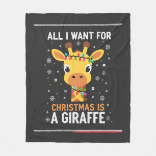 All I Want For Christmas Is A Giraffe Animal Ugly  Fleece Blanket