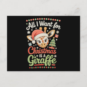 All I Want For Christmas Is A Giraffe Santa Hat Holiday Postcard