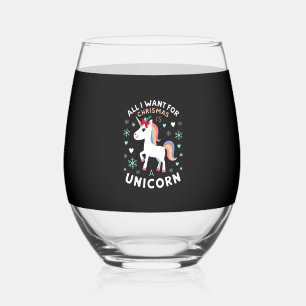 All I Want For Christmas Is A Unicorn Ugly Sweater Stemless Wine Glass