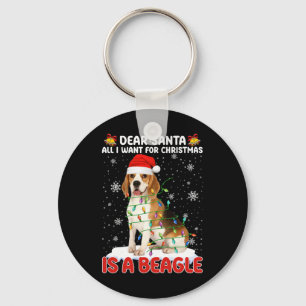 All I Want For Christmas Is Beagle Santa Hat Dog L Key Ring