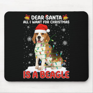 All I Want For Christmas Is Beagle Santa Hat Dog L Mouse Pad