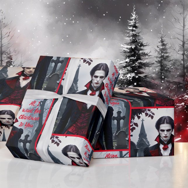 All I Want For Christmas Is You Vampire Romance Wrapping Paper (Creator Uploaded)
